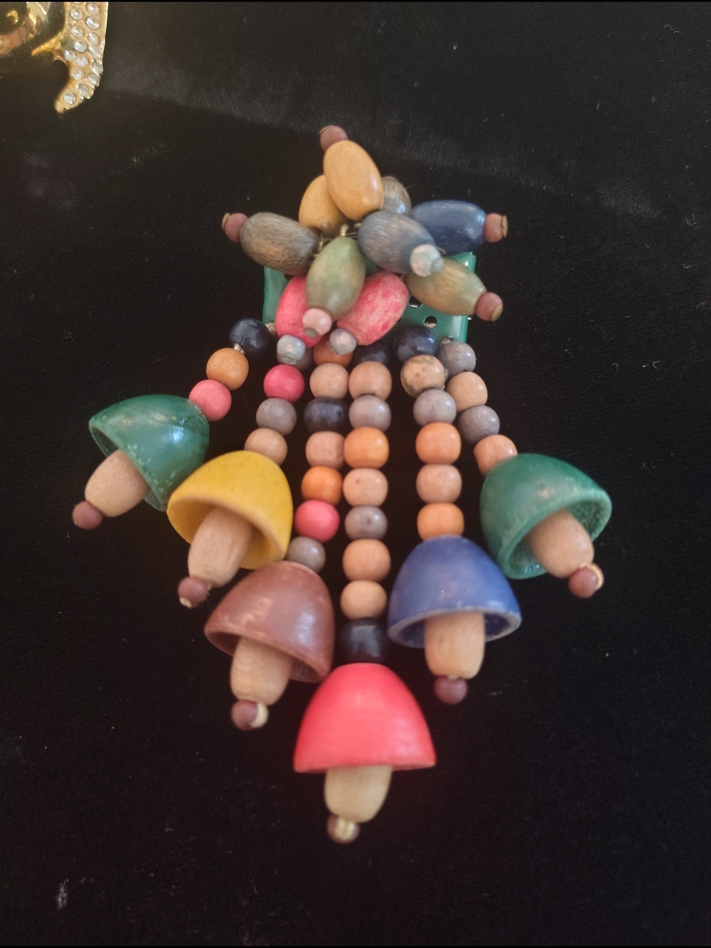 Wooden Colorful Mushroom Bead Brooch - Multicolor